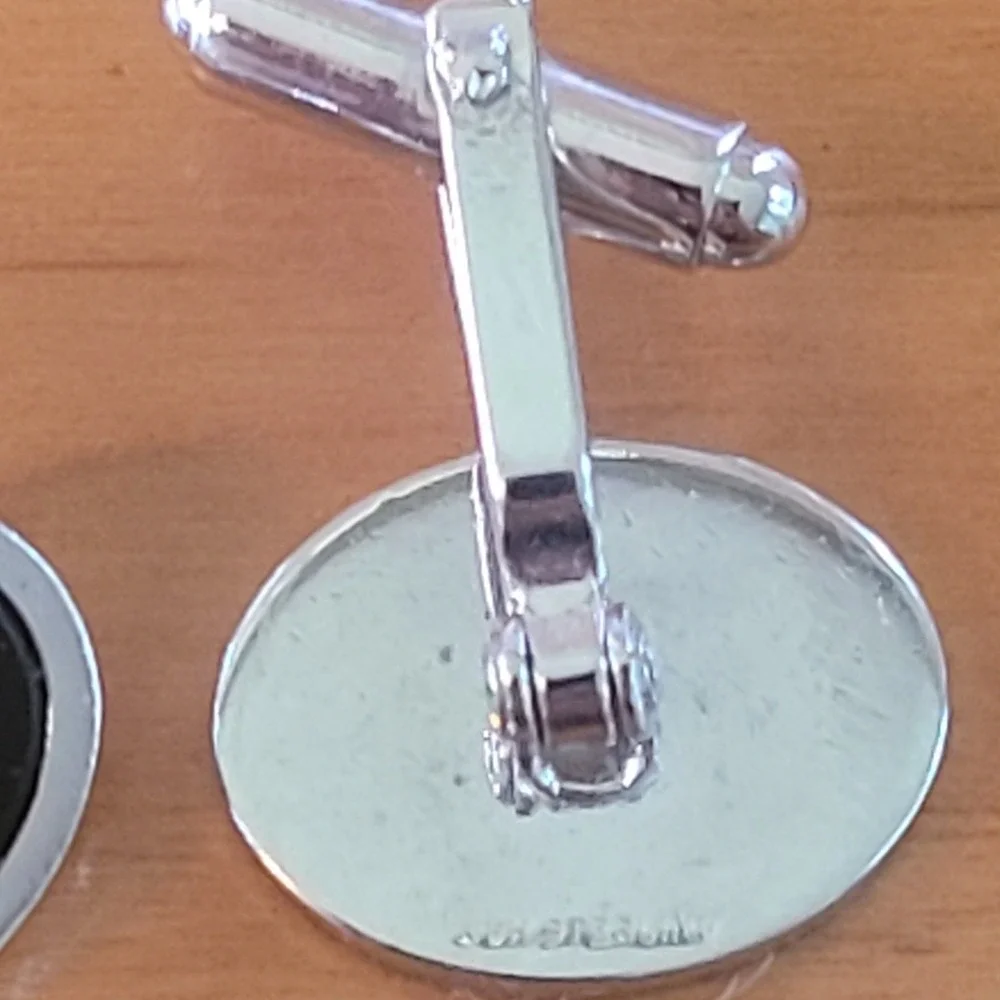 Vtg WEH Hayward Sterling Silver Black Onyx Oval Cufflinks Mid Century